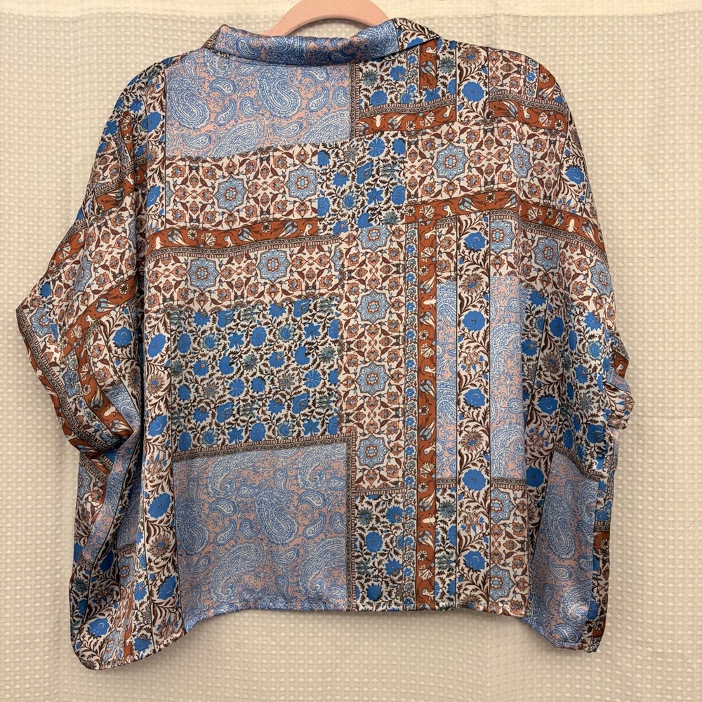 dRA Los Angeles Patchwork Button Down Blouse Size M Boho Paisley Oversized Festi - Picture 6 of 7